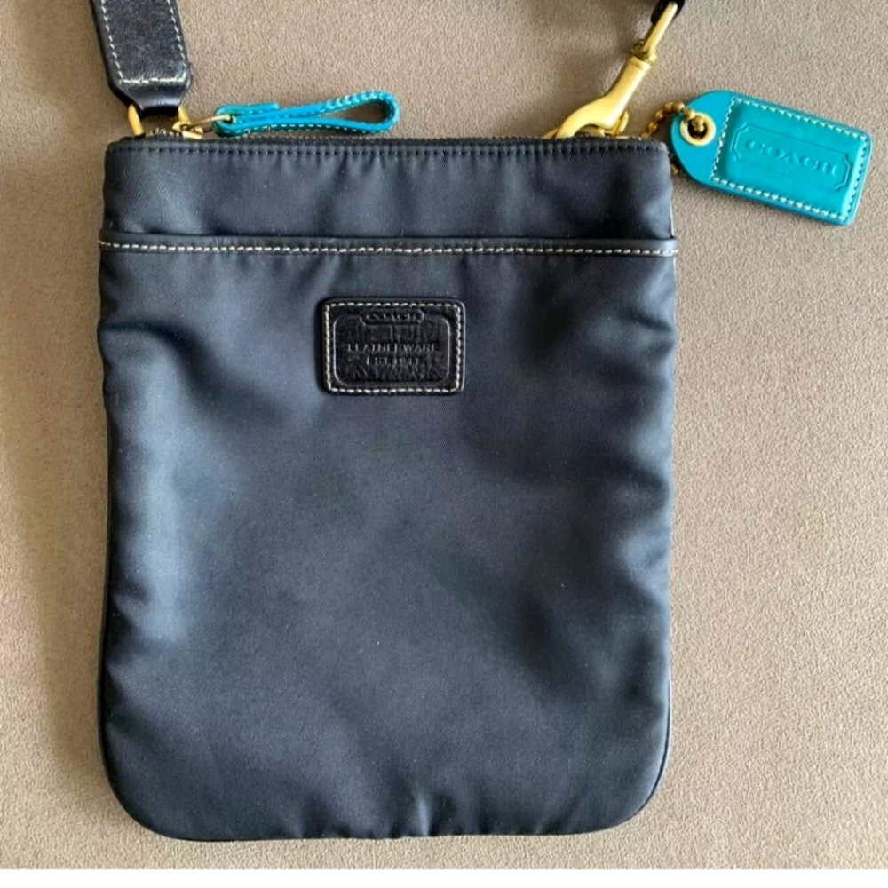 Coach Black Nylon  and Teal Accented Leather Crossbody Bag